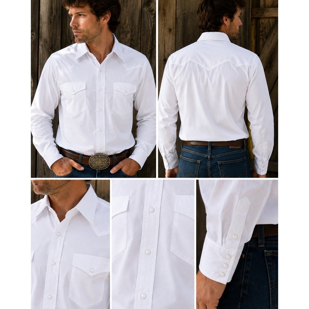 Wrangler Mens Western Snap Shirt White Long Sleeve Tall Large LT